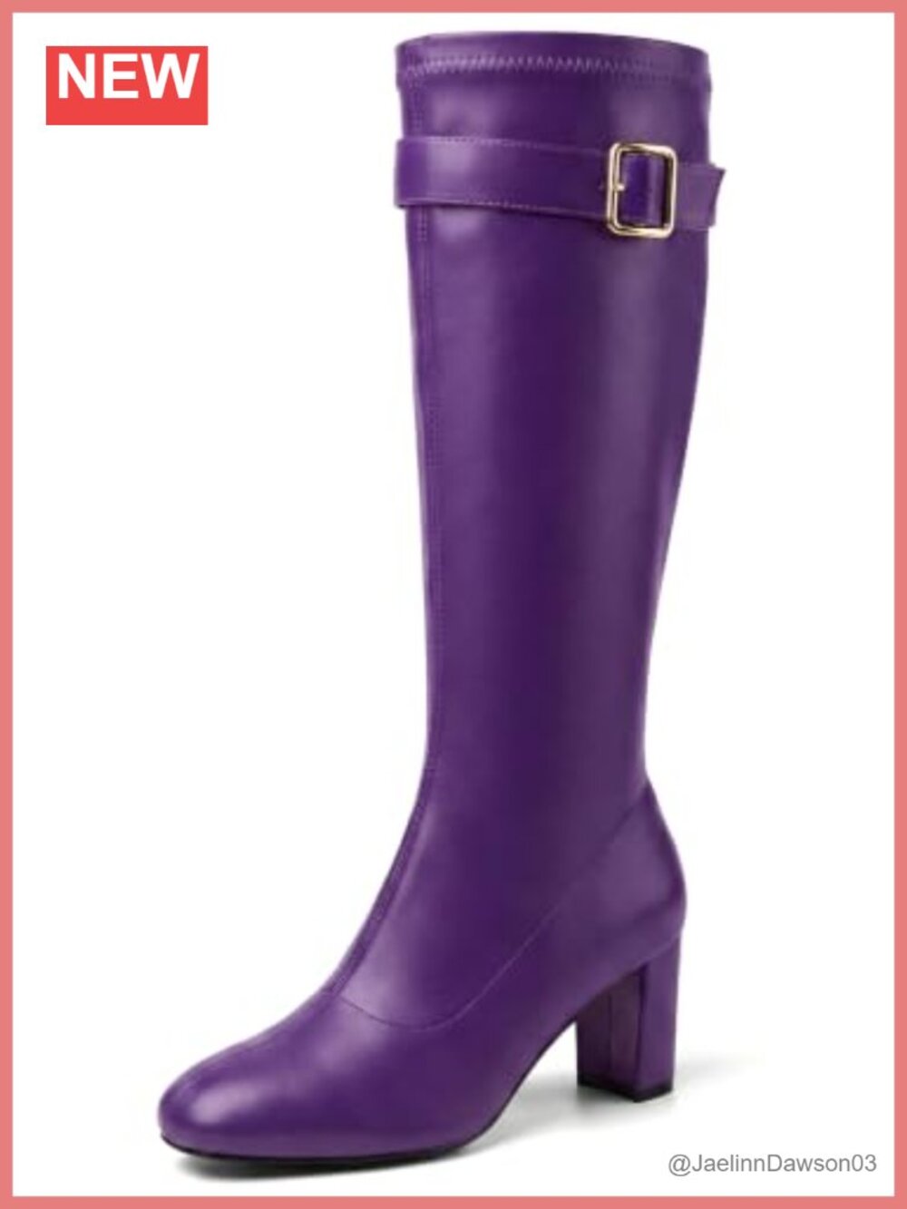 Perphy Women's Faux Leather Chunky Heel Knee High Boots Side Zip Round Toe